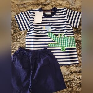 Kids Striped Blue and Green Crocodile Matching Set